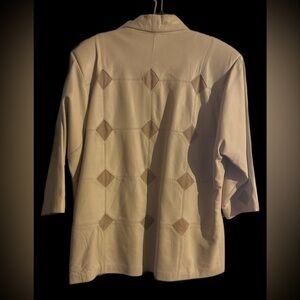 Vintage Cream Leather Blazer with Diamond Patch Details